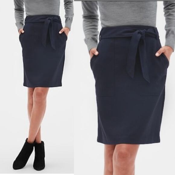 NWT BANANA REPUBLIC Utility Tie Waist Pencil Skirt Size 6 Navy Prep - Picture 1 of 5